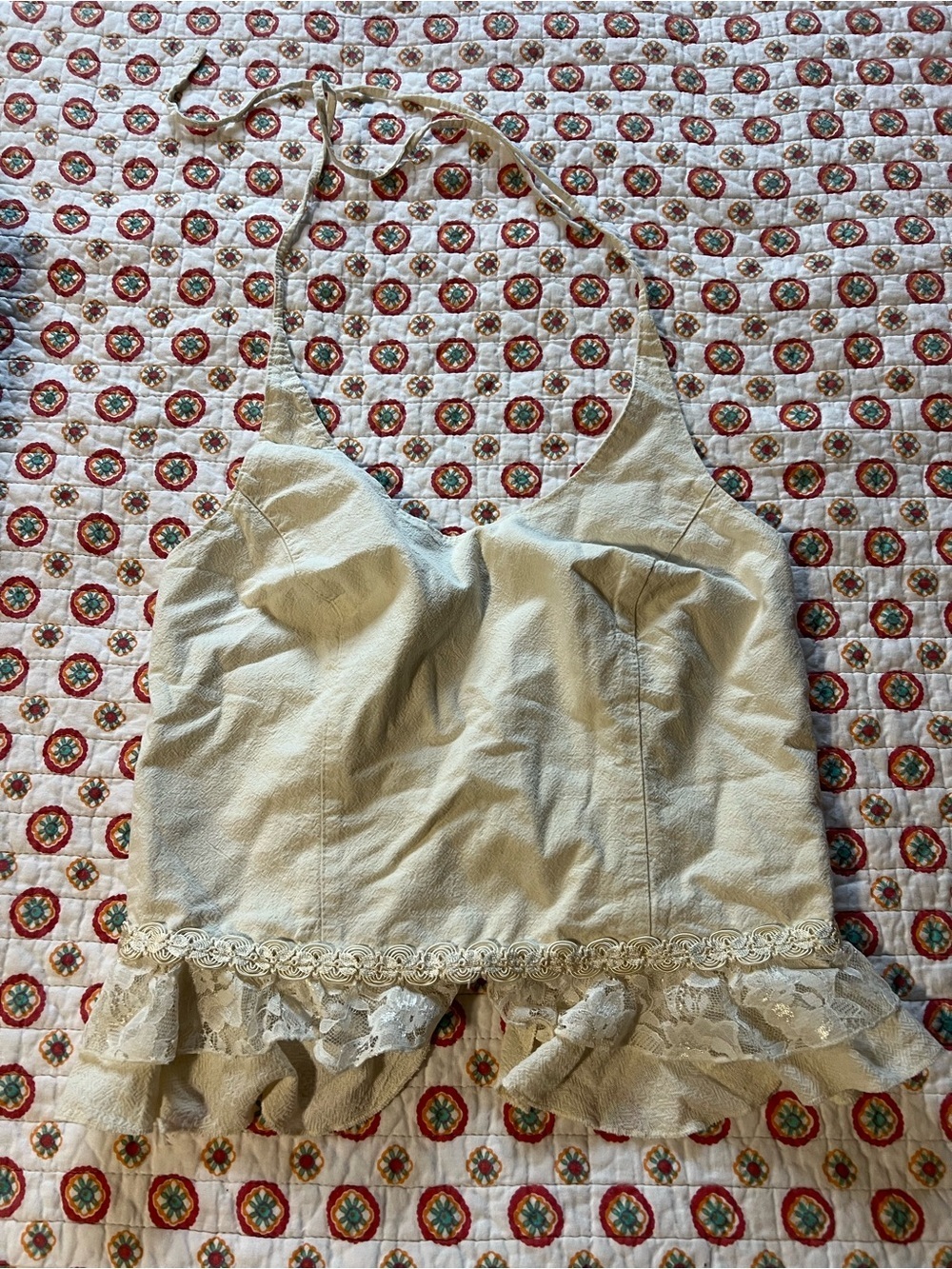 EUC Mexico Lindo 100% Cotton Beige Halter Crop Top size large